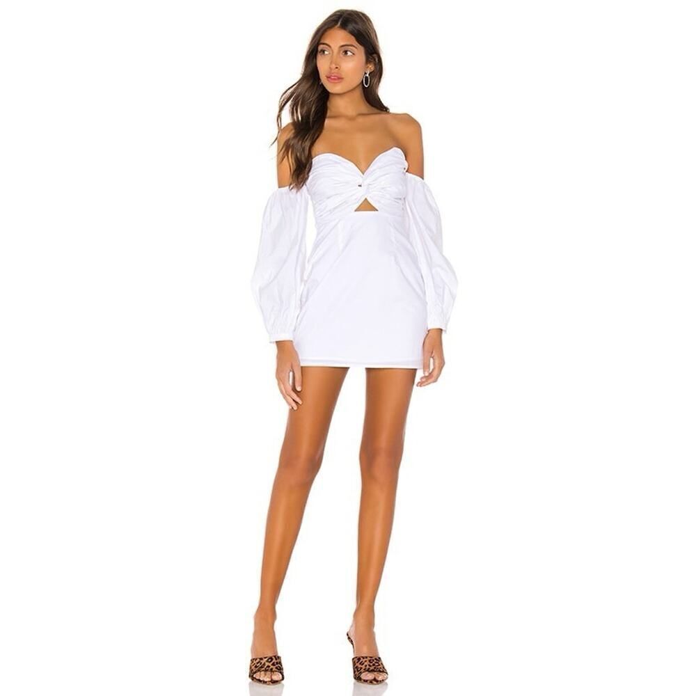 Superdown Flynn Ruched Sleeve Dress White Mini Off Shoulder Revolve Small